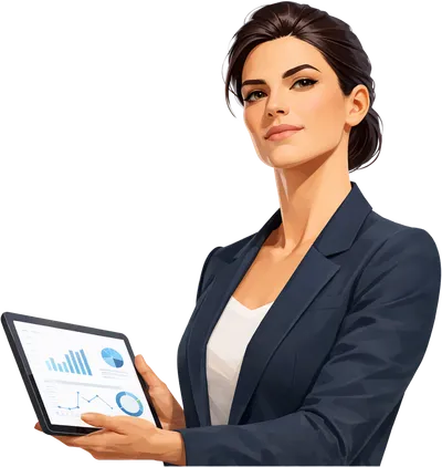 Veronika zeigt Statistiken auf einem Tablet